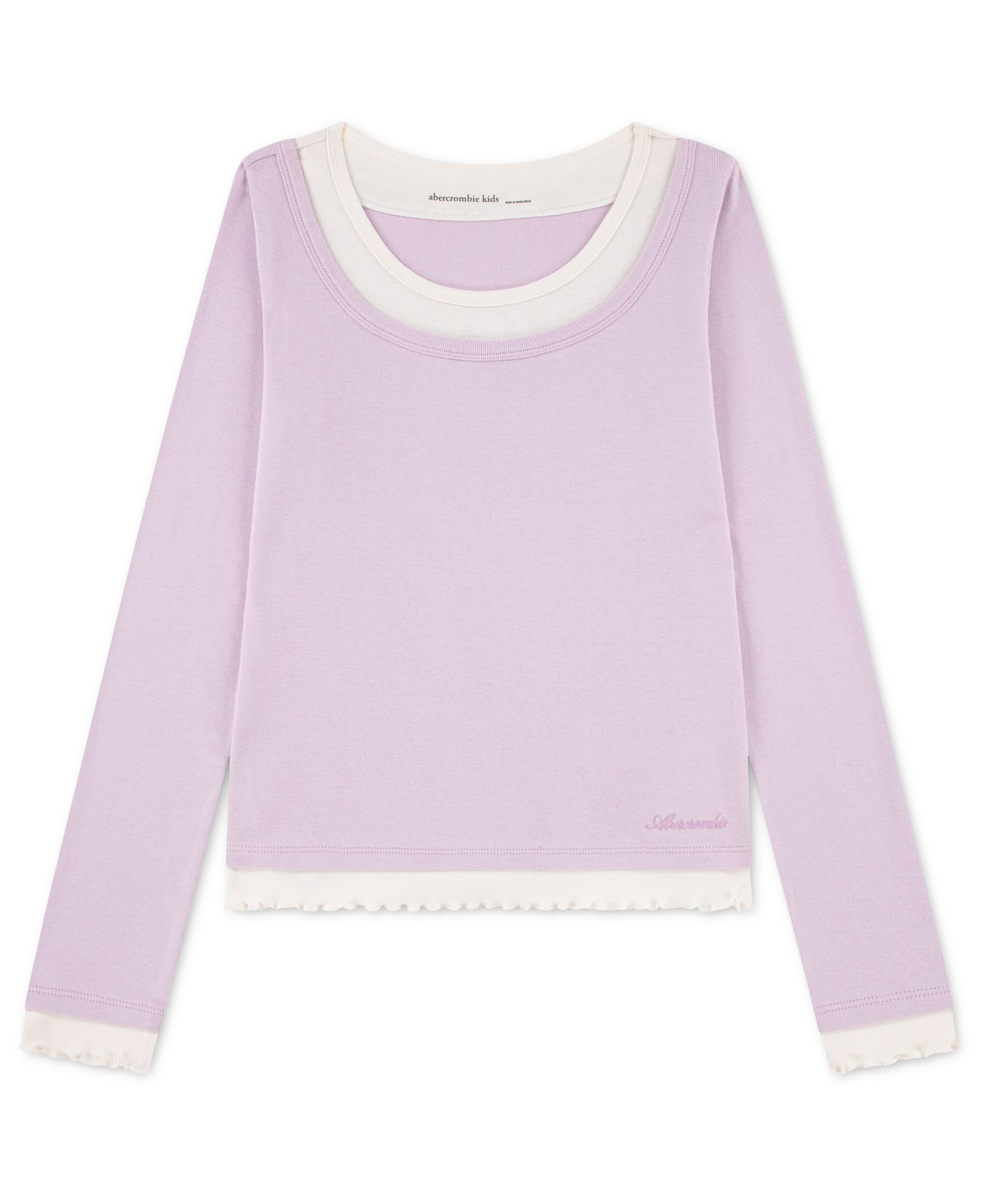 Girls' 5-16 Twofer Layered Long-Sleeve Ruffled Scoop Neck T-Shirt
