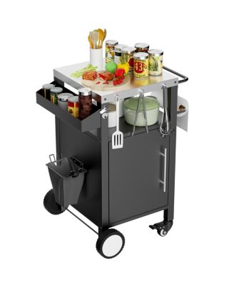Outdoor Grill Cart with Storage, Rolling BBQ Table with Hooks and Spice Rack