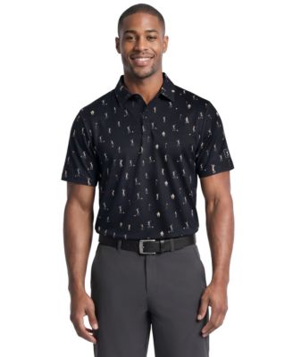 Men's Skeleton Golfer Print Classic-Fit Short-Sleeve Polo Shirt