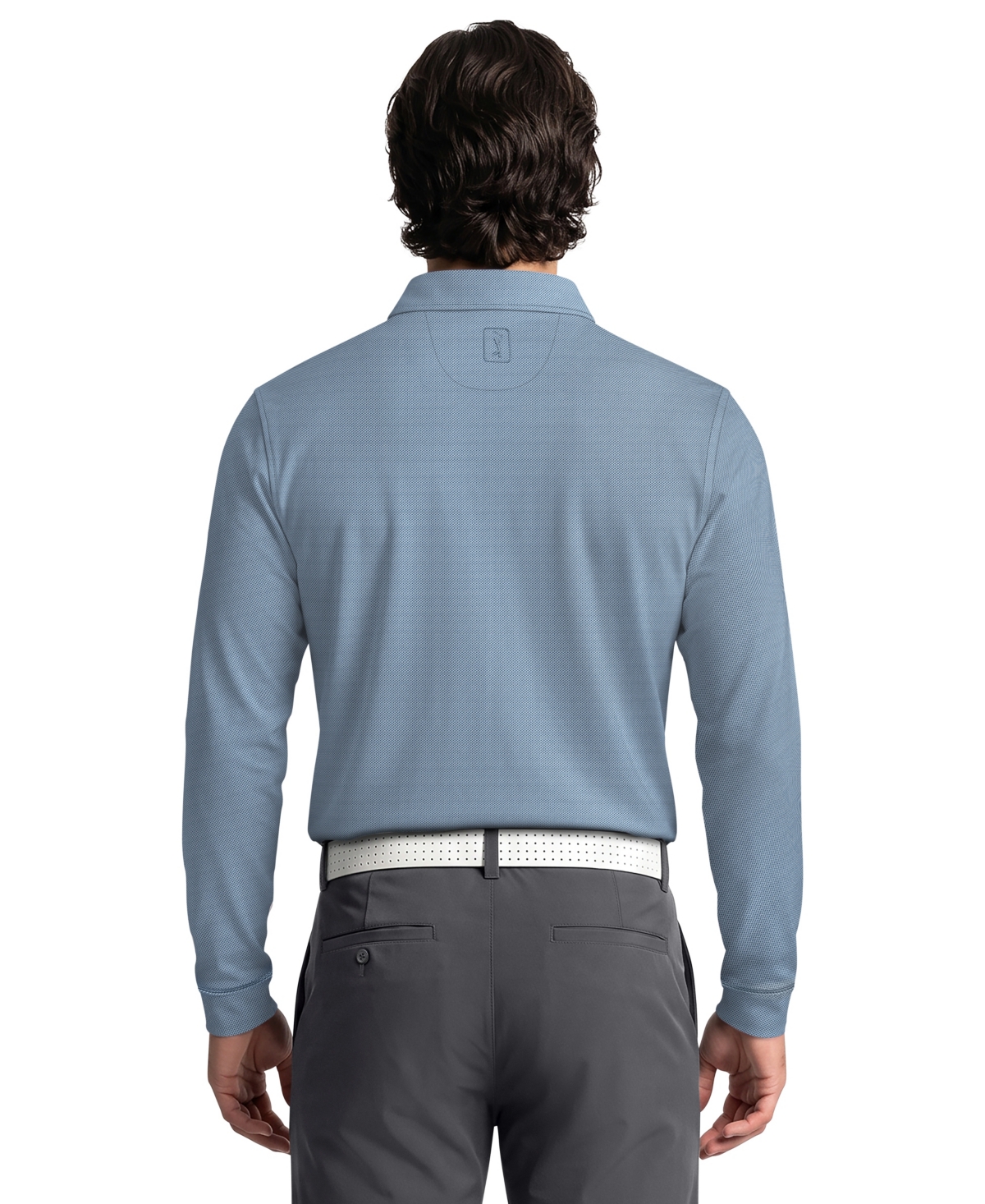 Pga Tour Men's Mini Diamond Jacquard Golf Long-Sleeve Polo Shirt
