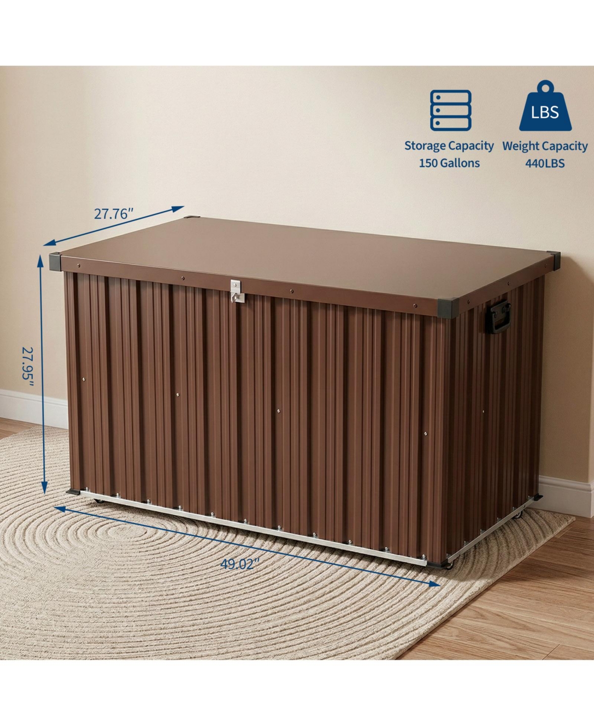 homfan 120-200 Gallon Metal Deck Box, Galvanized Steel Outdoor Storage Box with Wheels and Handles for Patio Pool Backyard Garden