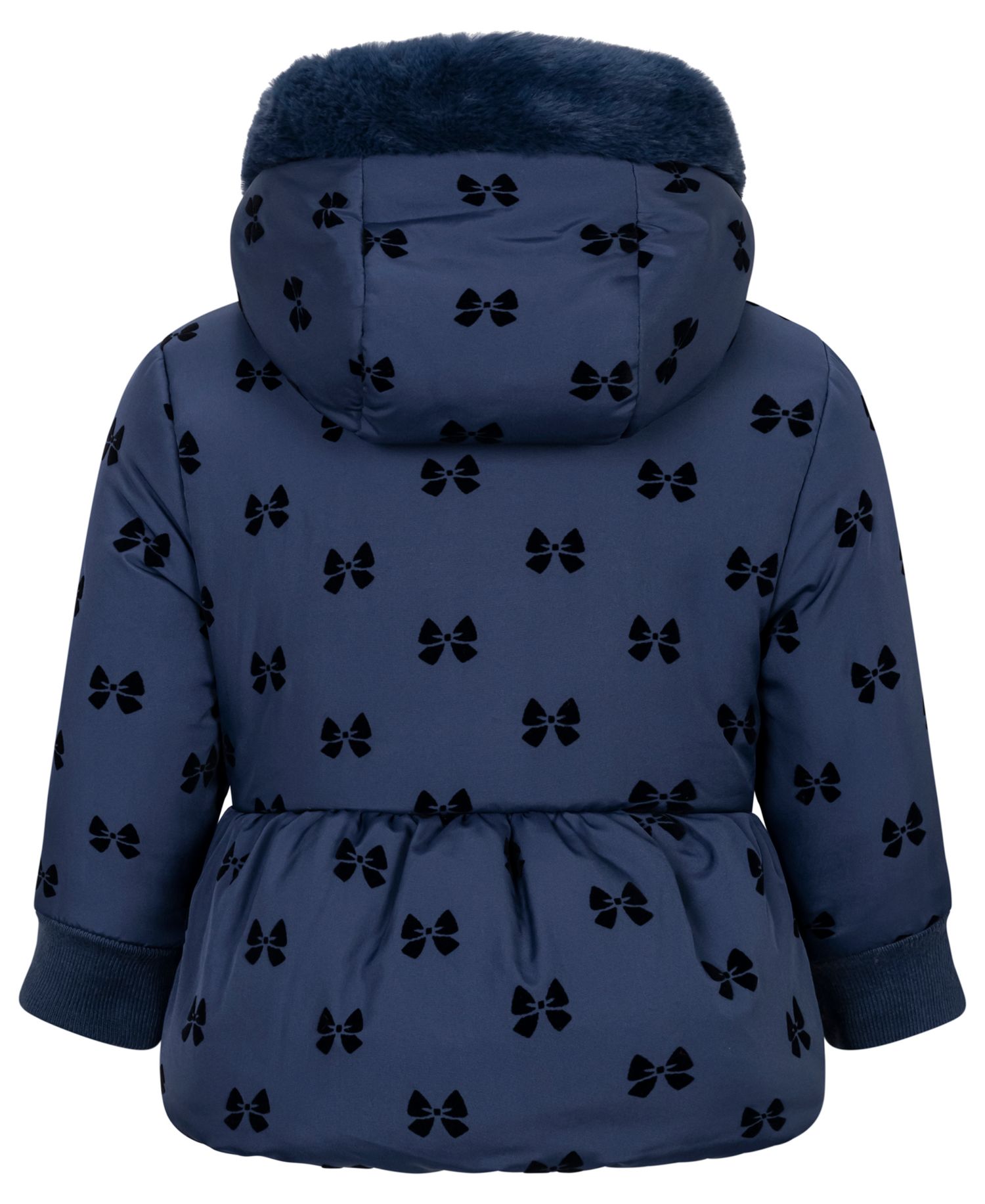 Baby Girls' Flocked Hooded Peplum Puffer Jacket and Mittens, 2-Piece Set