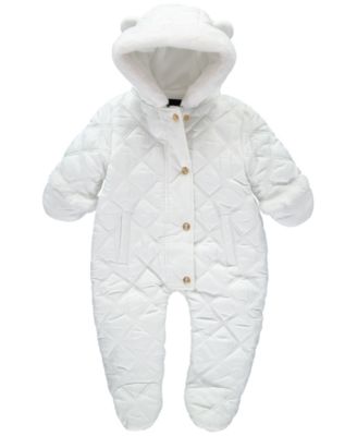 Baby Girls' Diamond Quilt Hooded Faux-Fur-Trim OnePiece