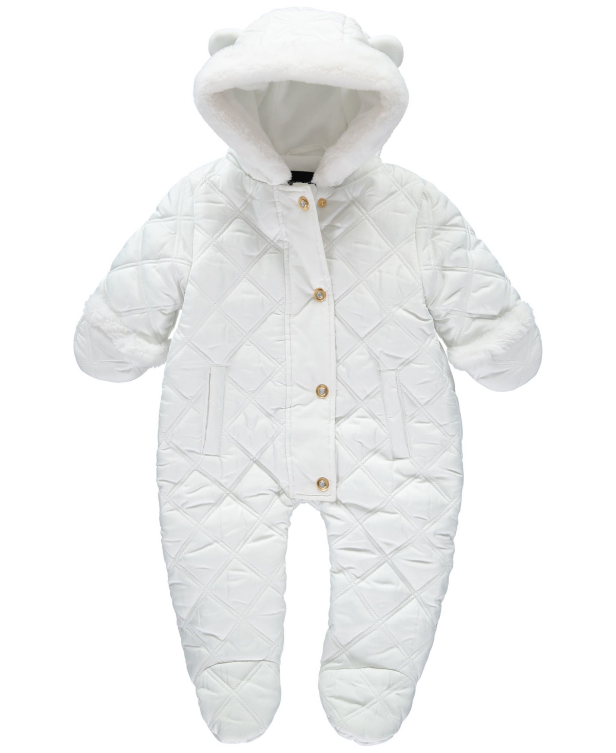 S Rothschild & Co Baby Girls' Diamond Quilt Hooded Faux-Fur-Trim OnePiece