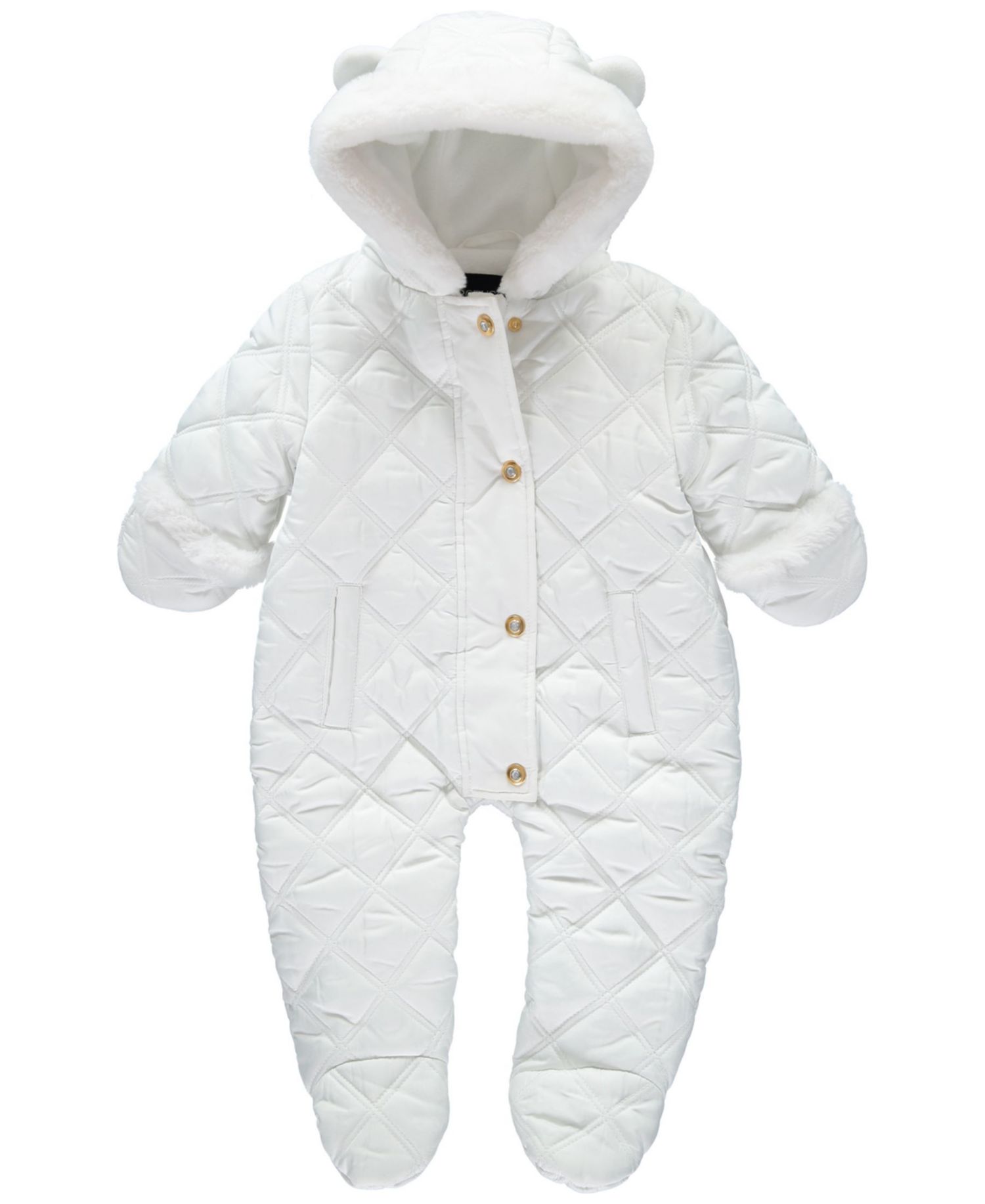 Baby Girls' Diamond Quilt Hooded Faux-Fur-Trim OnePiece