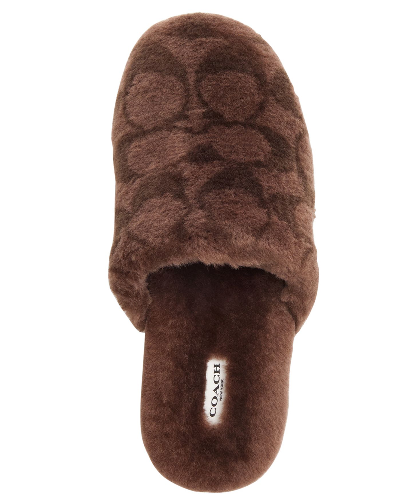 Женские тапочки-слипоны Coach Slipper In Signature с овчиной, цвет: Шоколадный — фото 4