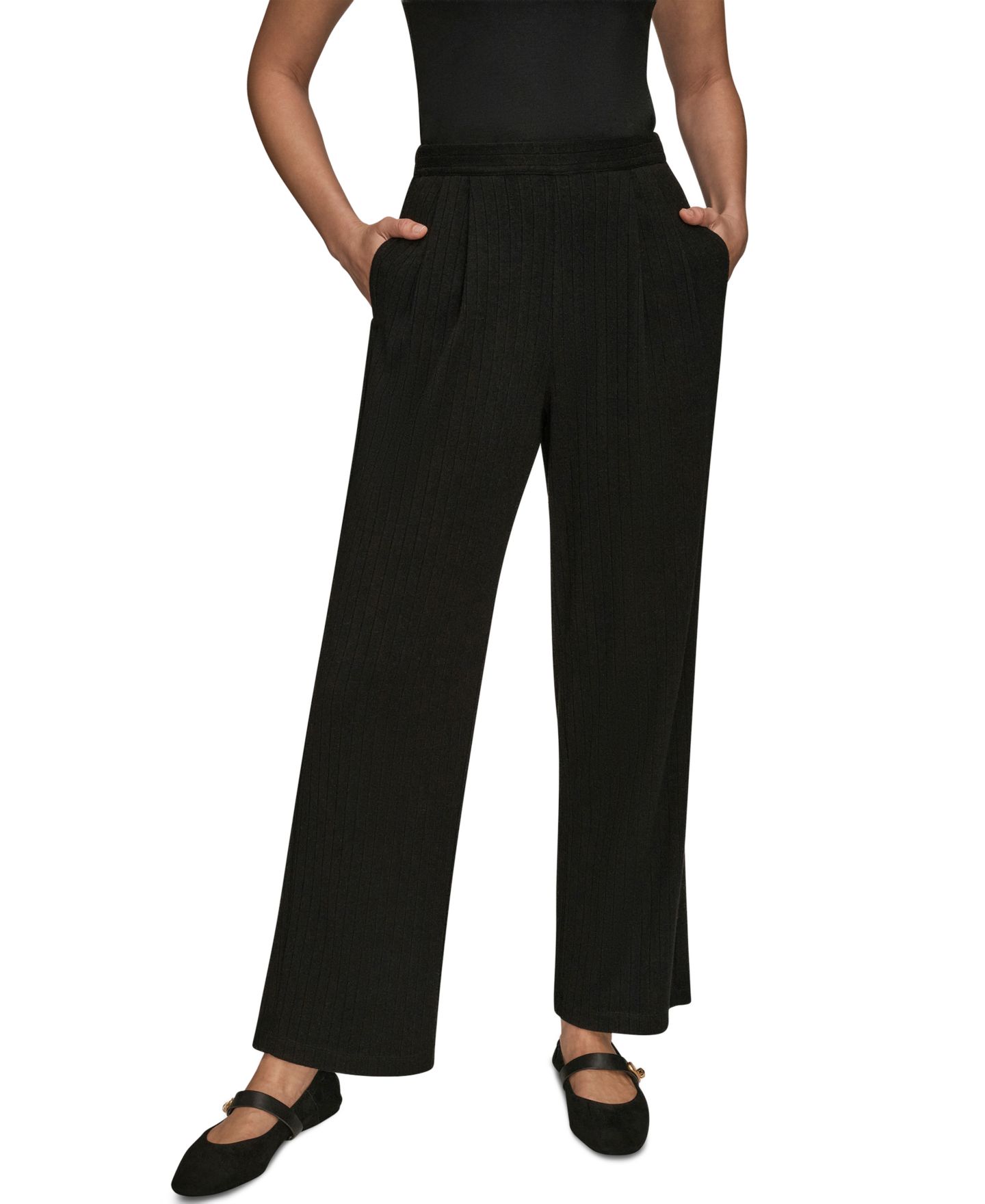 Женские брюки Donna Karan Weekend Brushed Rib High Rise Pull-On Pleated, цвет: Чёрный — фото 1