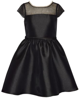 Girls' 7-16 Illusion Bodice Mikado Imitation Pearl-Trim Fit-and-Flare Dress