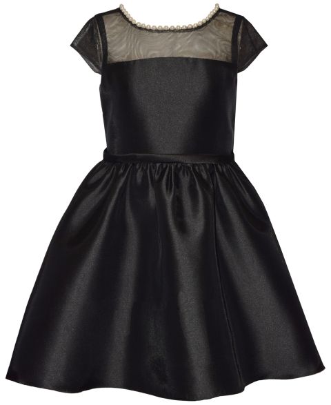 Платье Bonnie Jean Illusion Bodice Mikado Imitation Pearl-Trim Fit-and-Flare Dress для девочек, цвет: Чёрный