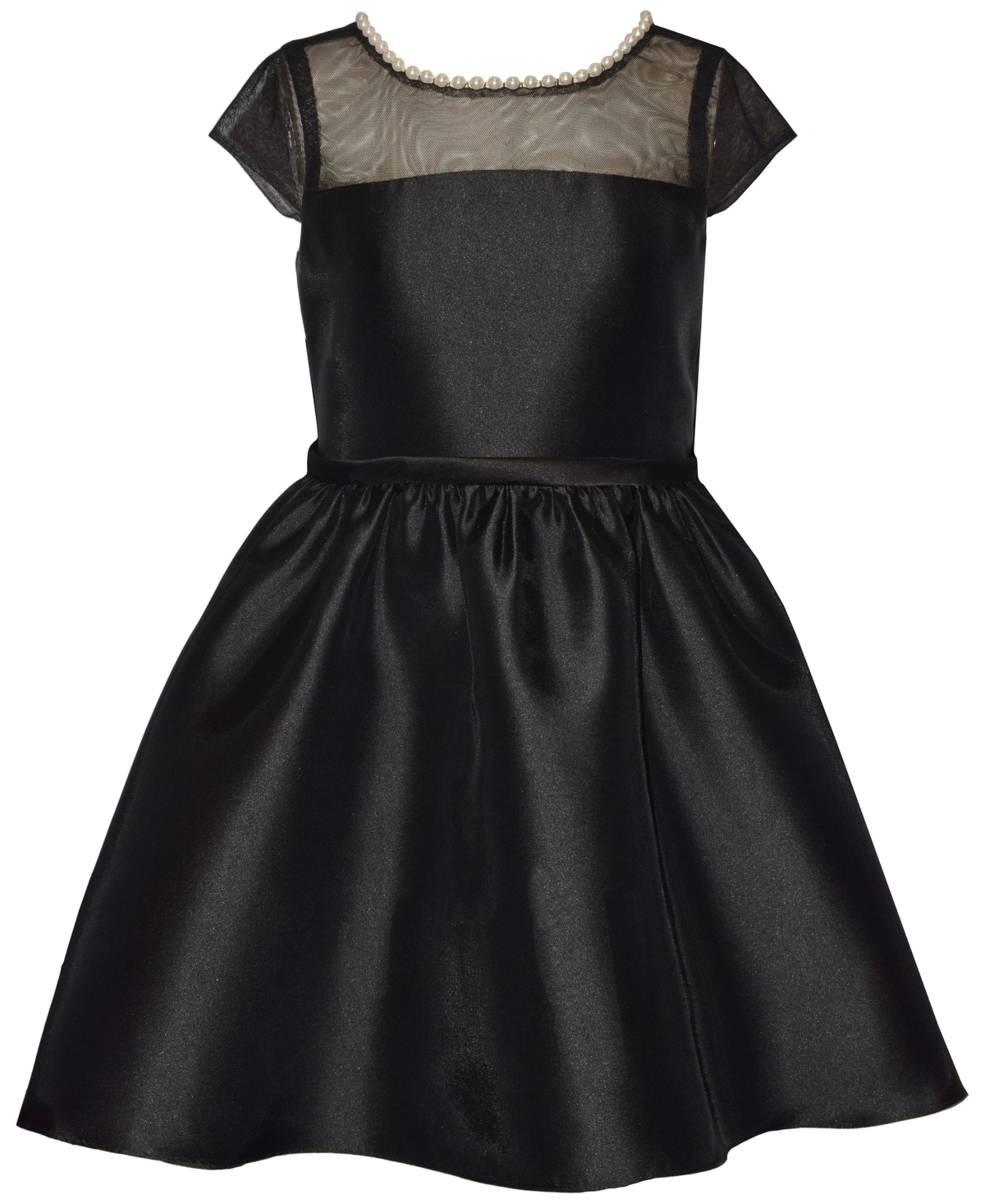 Bonnie Jean Women's Illusion Bodice Mikado Pearl-Trim Fit & Flare Dress