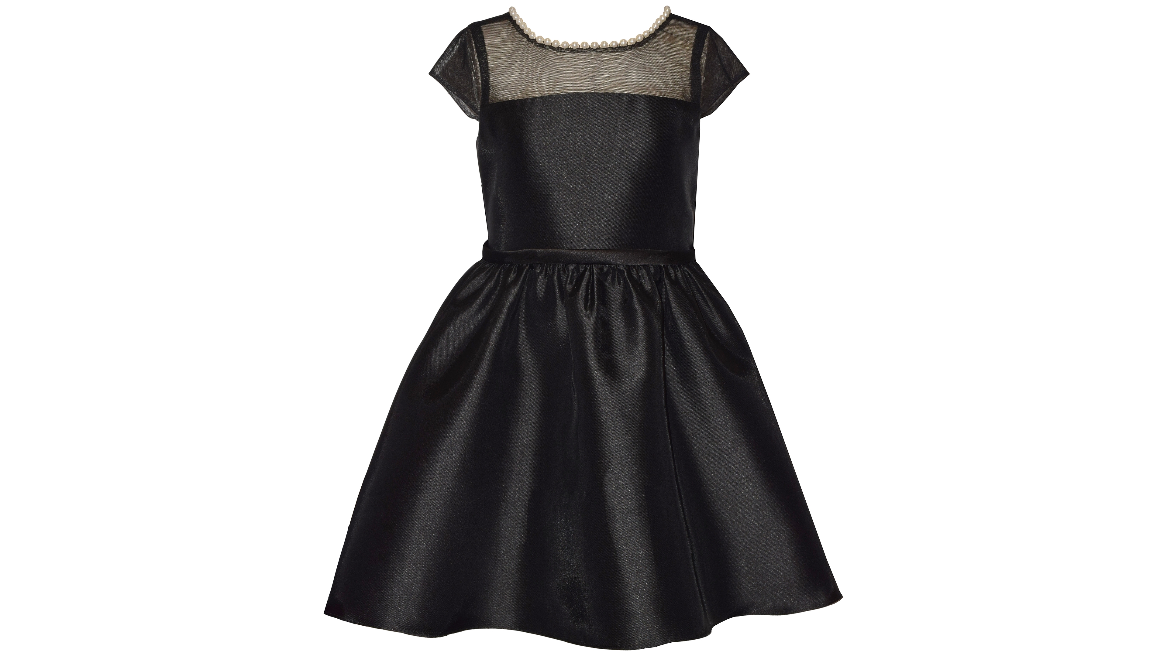 Bonnie Jean Women's Illusion Bodice Mikado Pearl-Trim Fit & Flare Dress