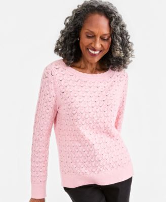 Petite Boat Neck Lightweight Pointelle-Knit Sweater