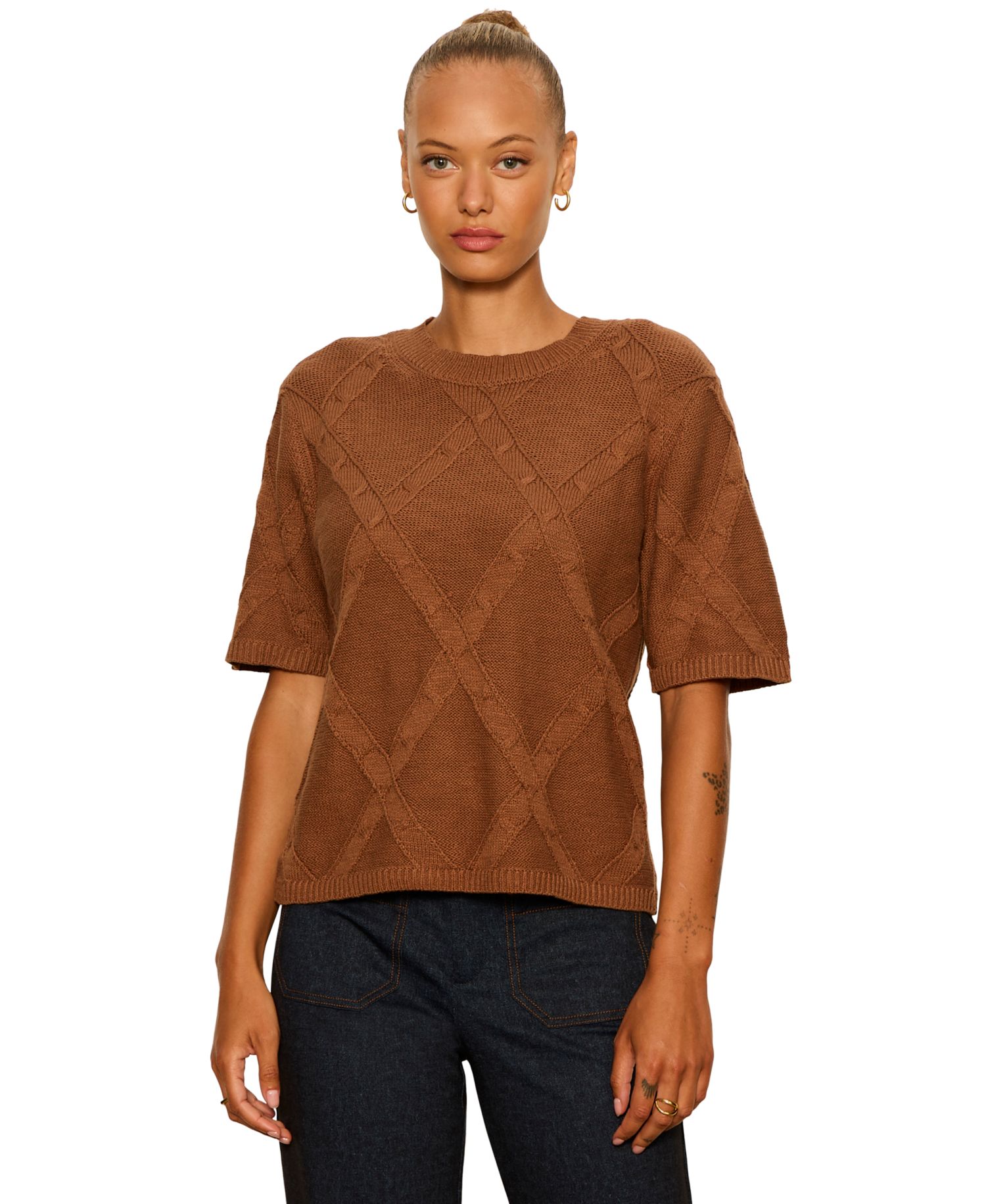 Petite Short-Sleeve Cotton Sweater T-Shirt