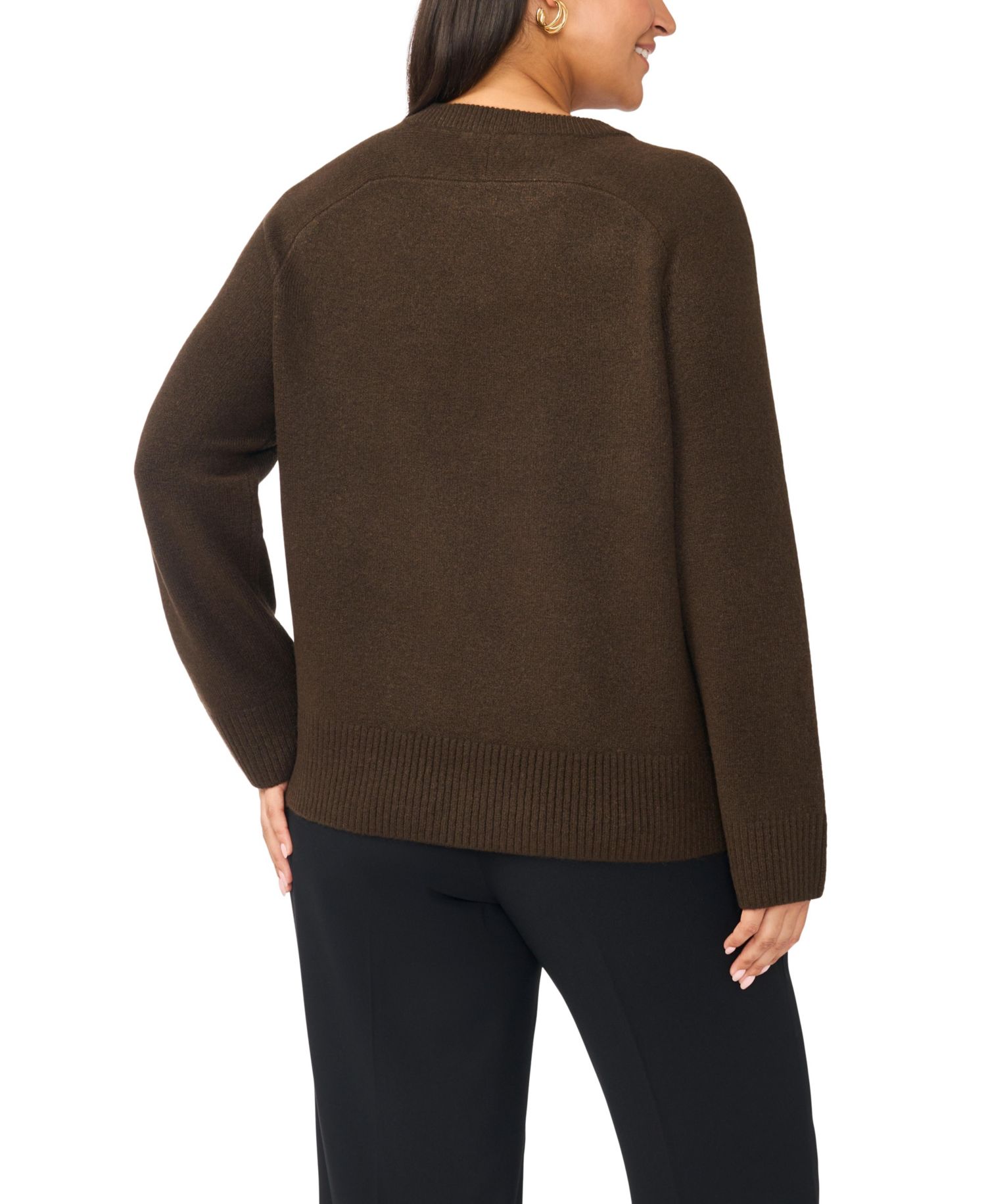 Plus Size Saddle Shoulder Ribbed Cuffs and Hem Crewneck Sweater