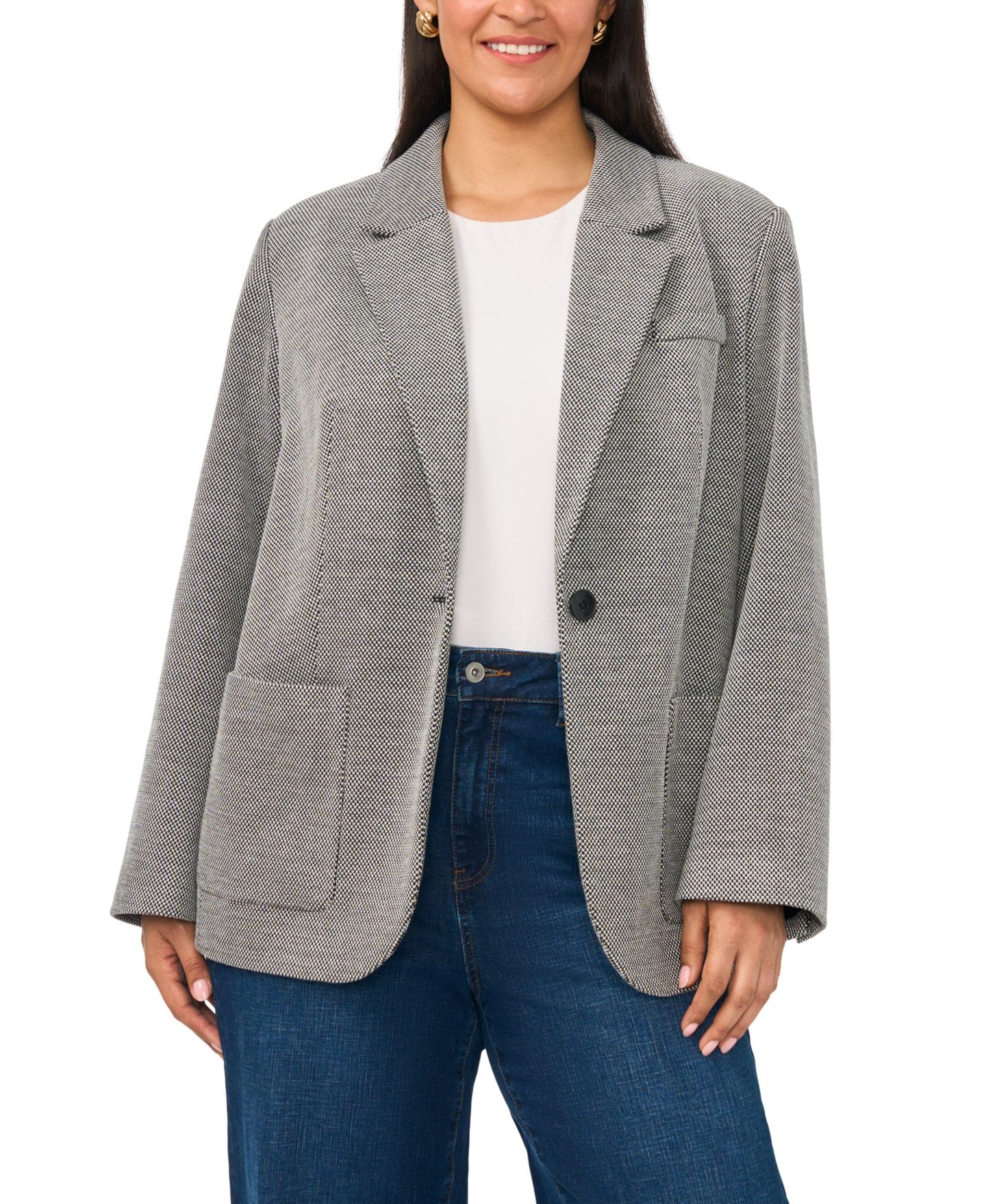 Женский пиджак Vince Camuto Plus Size Single-Button Mid-Length Stretch Blazer, цвет: Насыщенный чёрный — фото 3