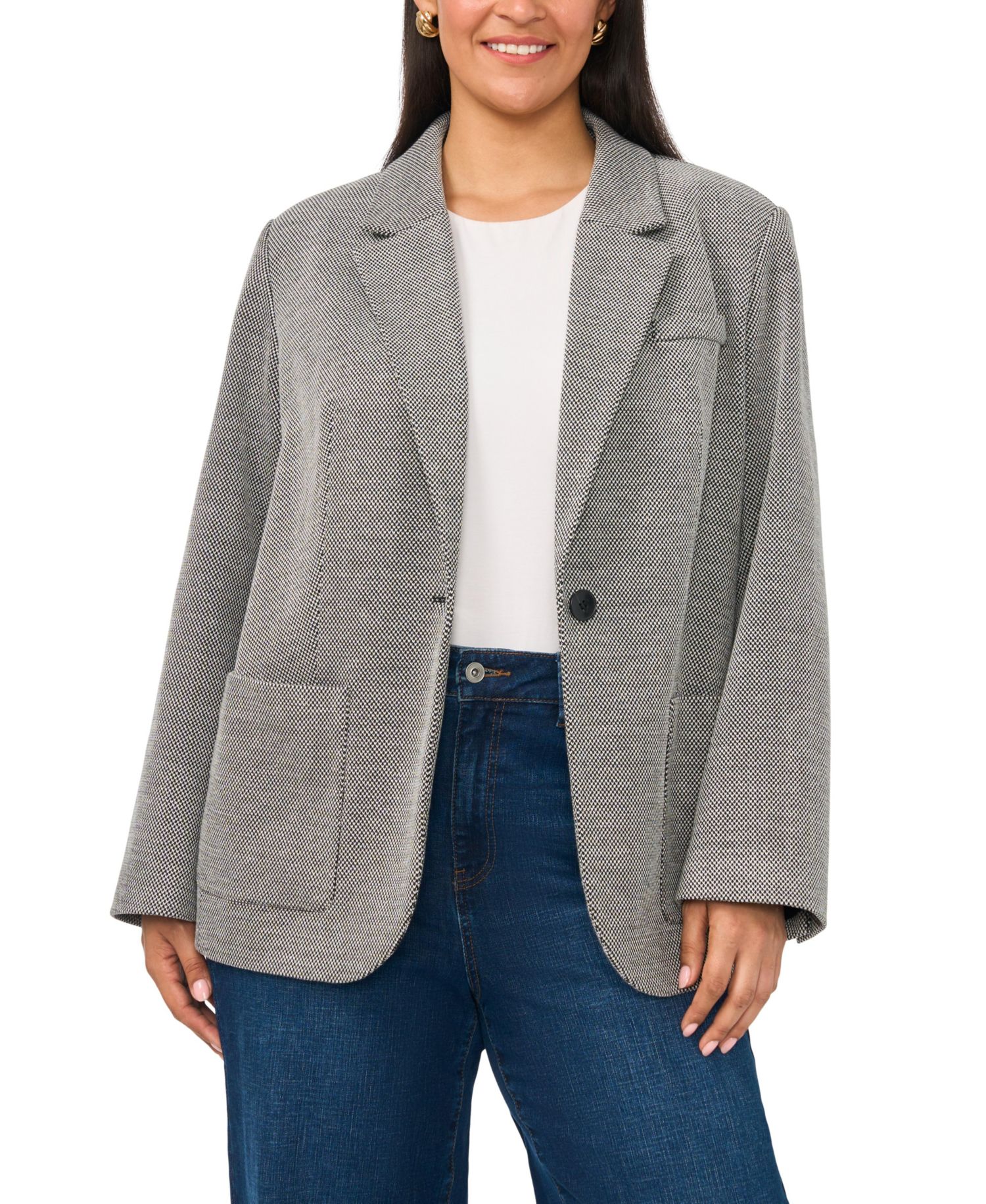 Plus Size Single-Button Mid-Length Stretch Blazer