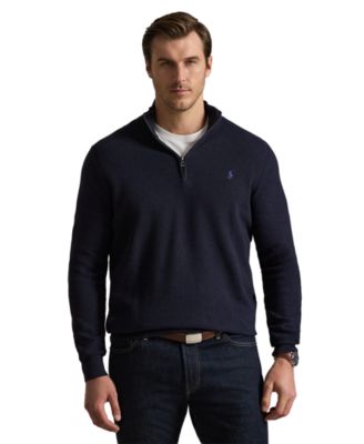 Men's Mesh-Knit Quarter-Zip Cotton Sweater