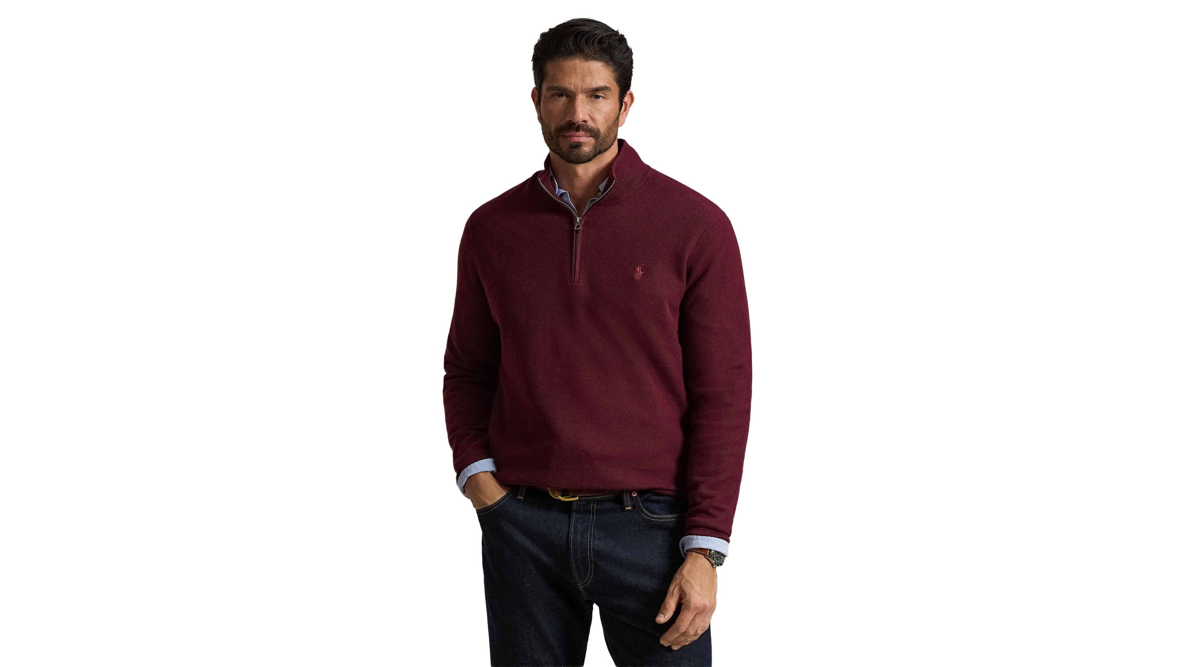 Polo Ralph Lauren Men's Mesh-Knit Quarter-Zip Cotton Sweater