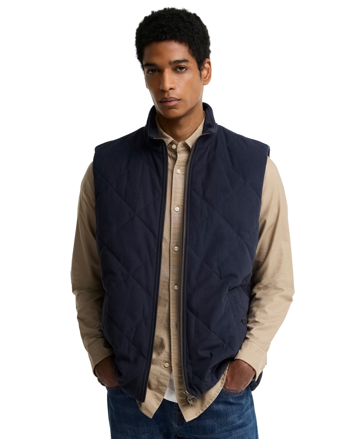 Barbour Men's Corden Quilted Tartan-trim Vest In Dark Navy