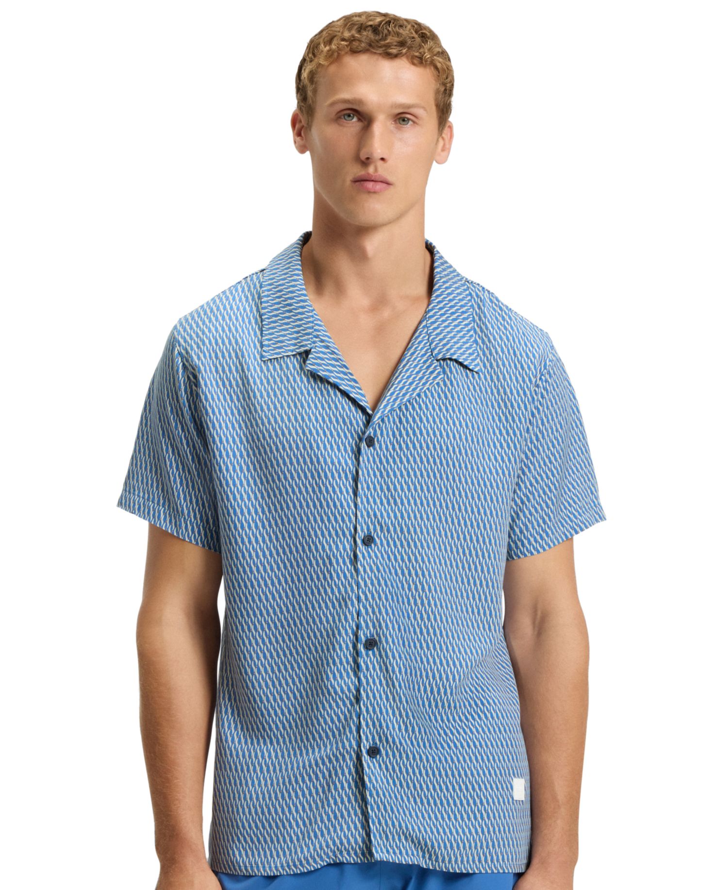 BOSS by Men's Spread-Collar Mini-Pattern-Print Beach Shirt