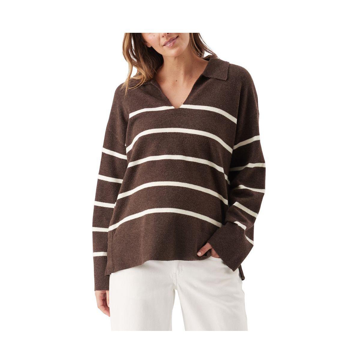Ripe Maternity Scout Collared V-Neck Relaxed-Fit Nursing Sweater