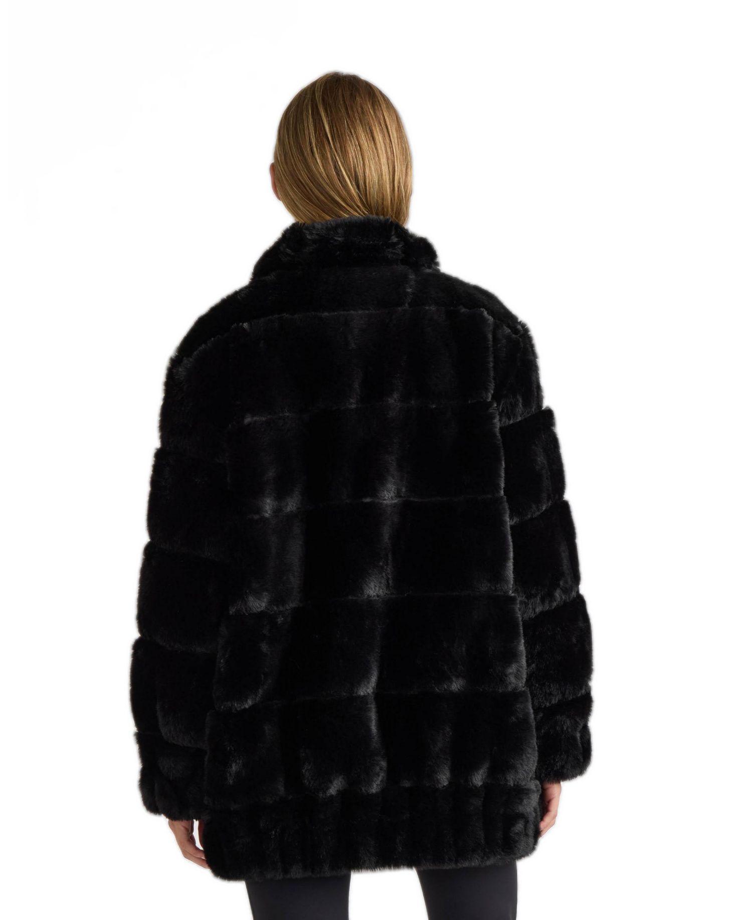 Women's faux fux zip Jacket With Elastic Waistband and Cuffs