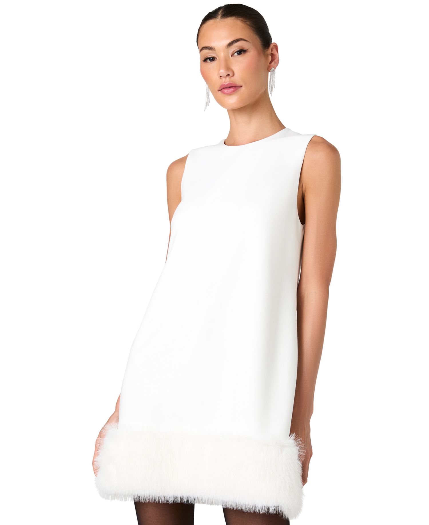 Women's Daisy Polyester Faux-Fur Hem Sleeveless Mini Dress
