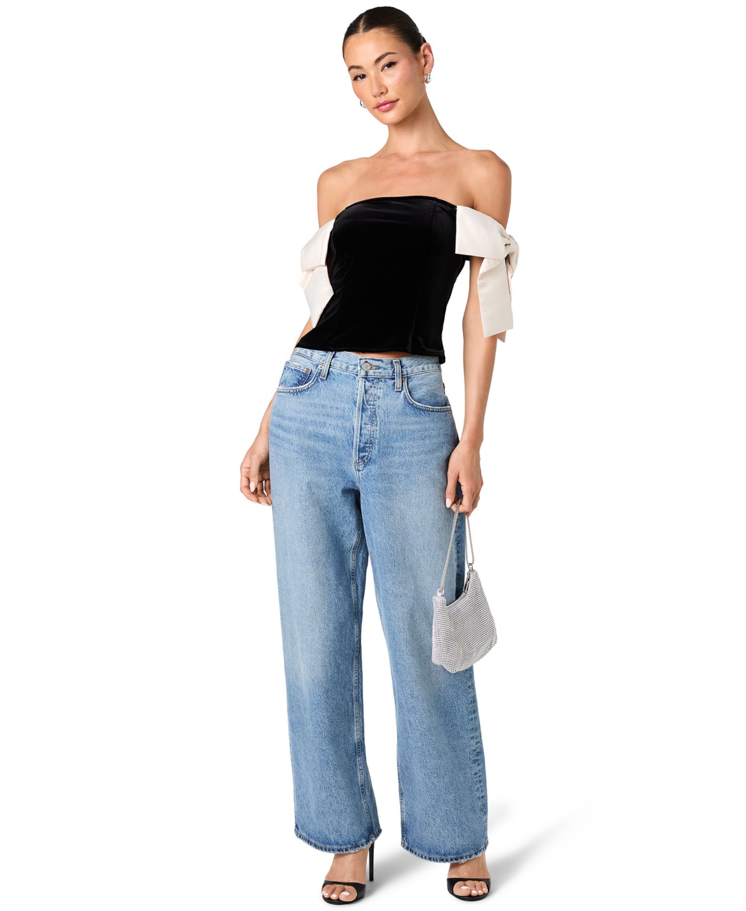 Women's Carey Off-The-Shoulder Velvet Satin-Bow Top