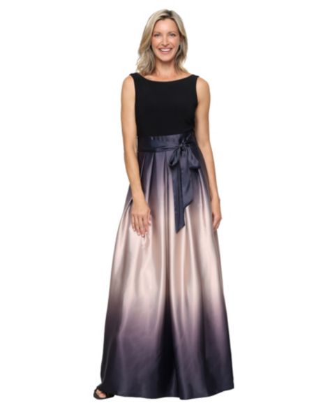 Женское платье SL Fashions Ombré Satin Bow Sash Gown, цвет: Чёрный шампань