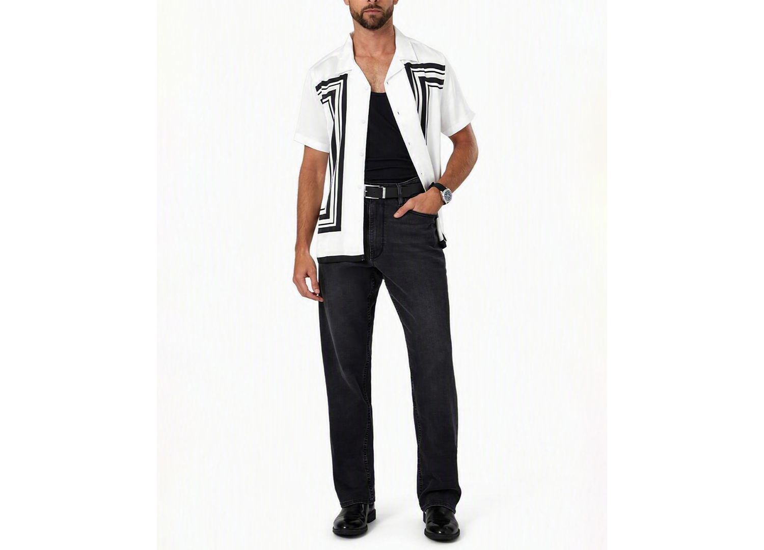Men's Border Framed Geometric-Print Short-Sleeve Shirt