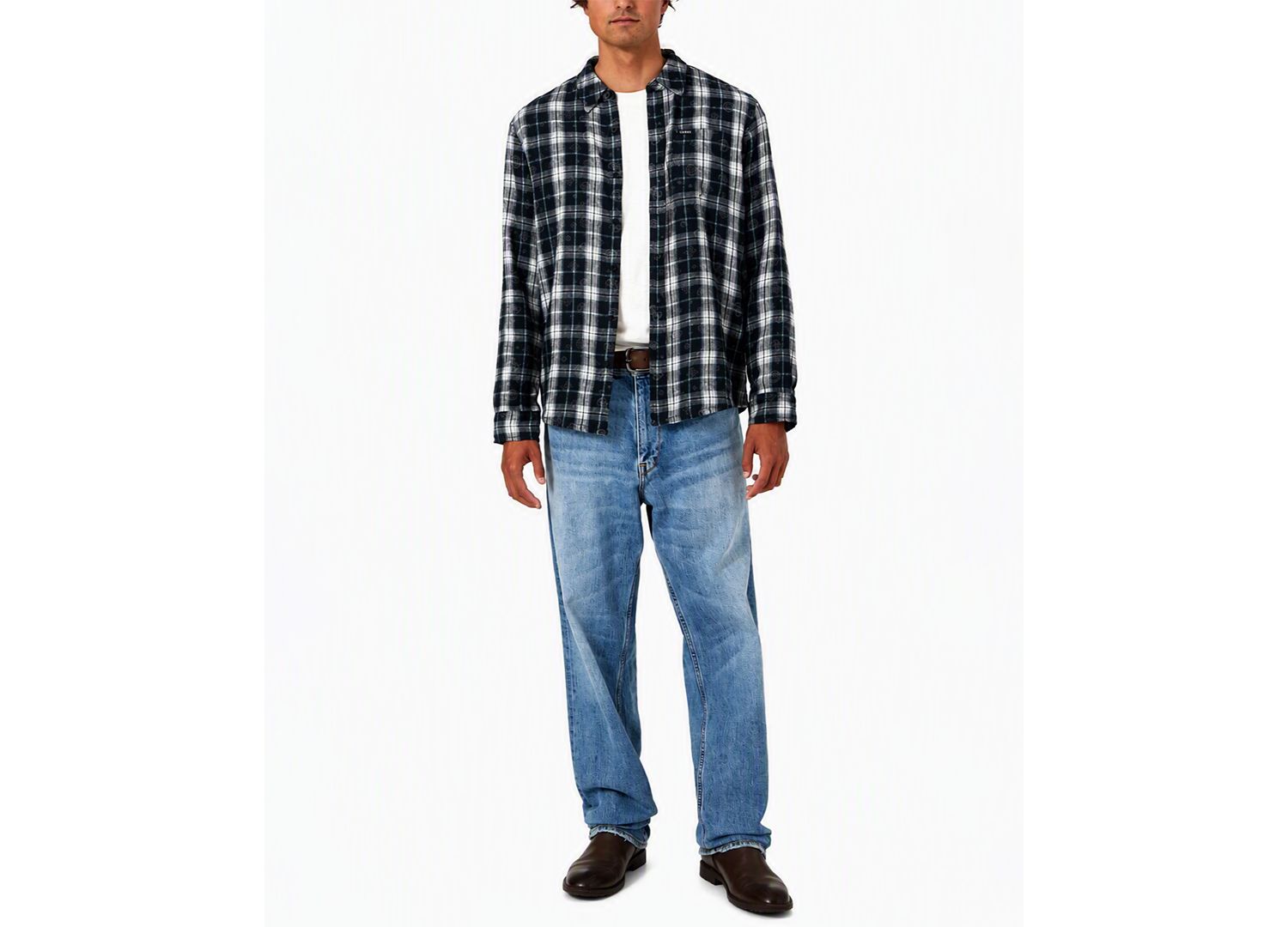 Men's Ocean Coast Plaid Long-Sleeve Logo-Print Button-Down Shirt