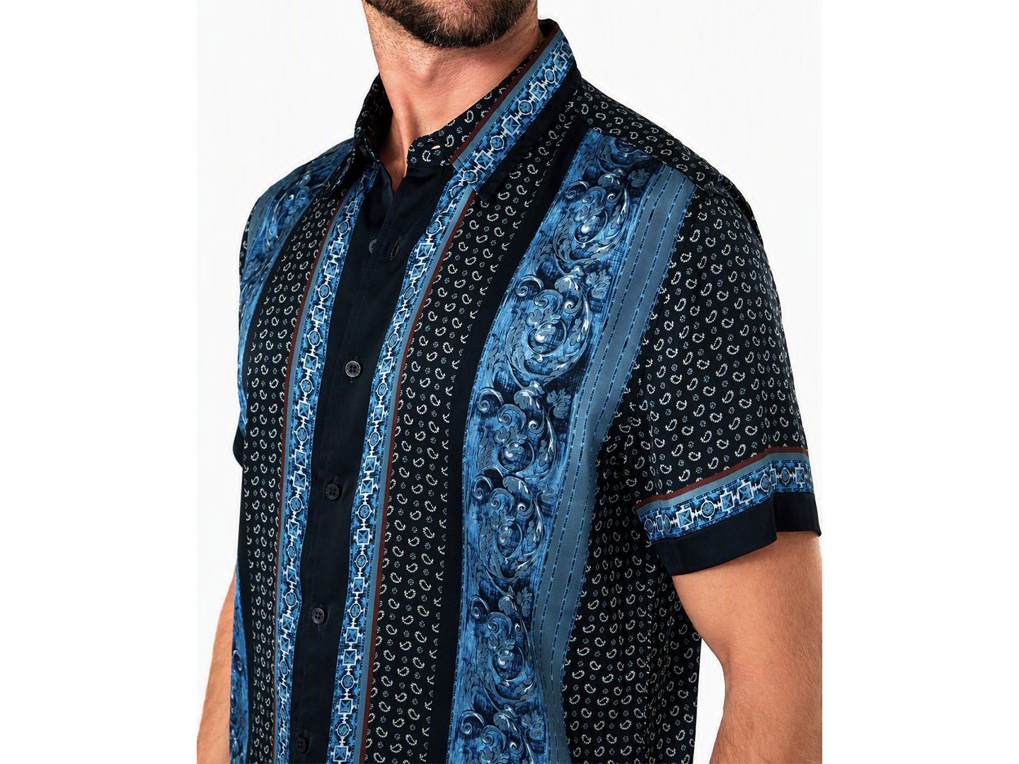 Мужская рубашка GUESS Hugh Paisley Charm Short-Sleeve Classic-Fit, цвет: С принтом тёмно-синий — фото 3