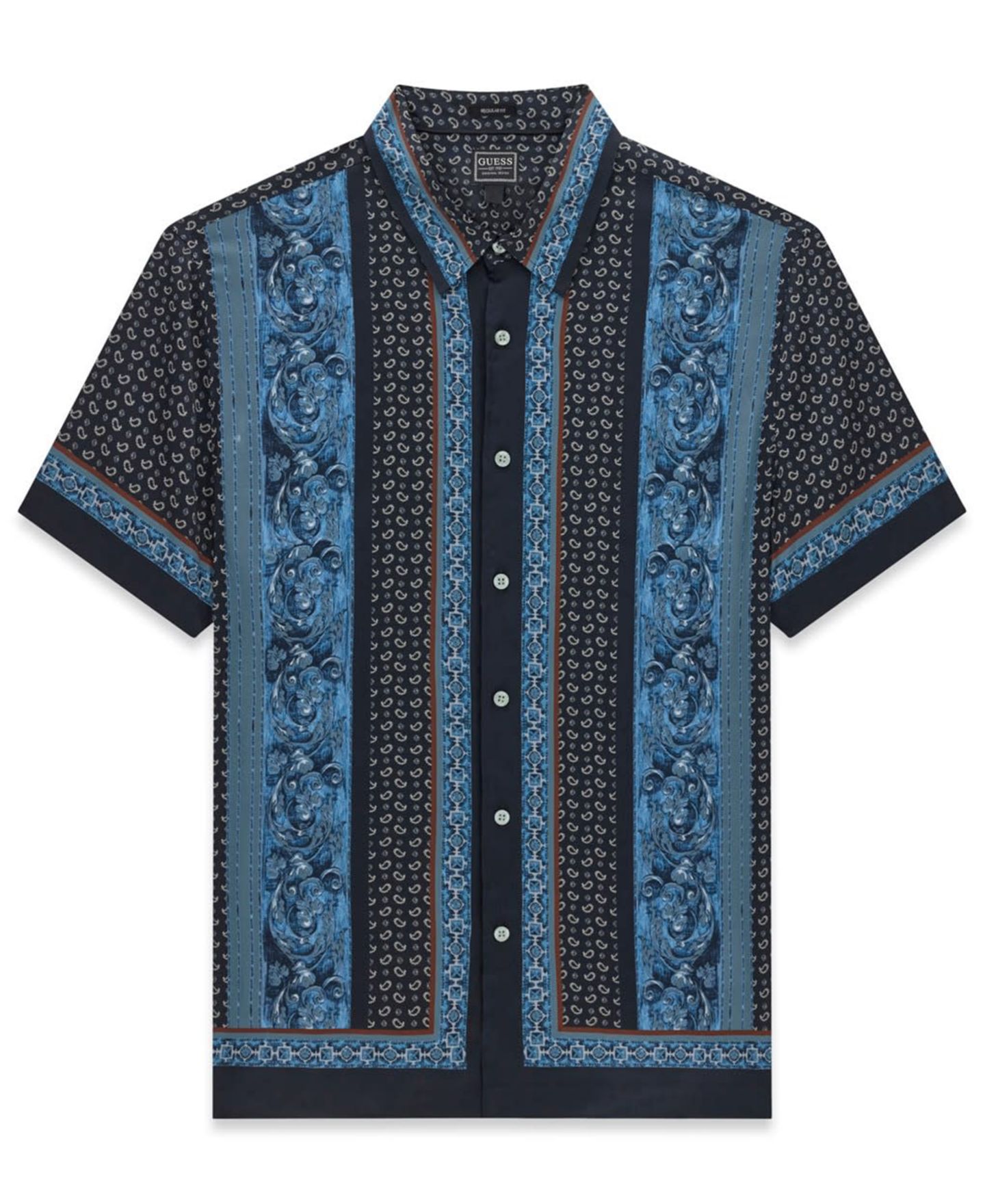 Мужская рубашка GUESS Hugh Paisley Charm Short-Sleeve Classic-Fit, цвет: С принтом тёмно-синий — фото 6