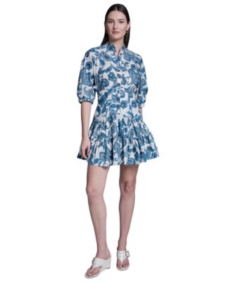 Women's Paisley Print Puff-Sleeve Dress