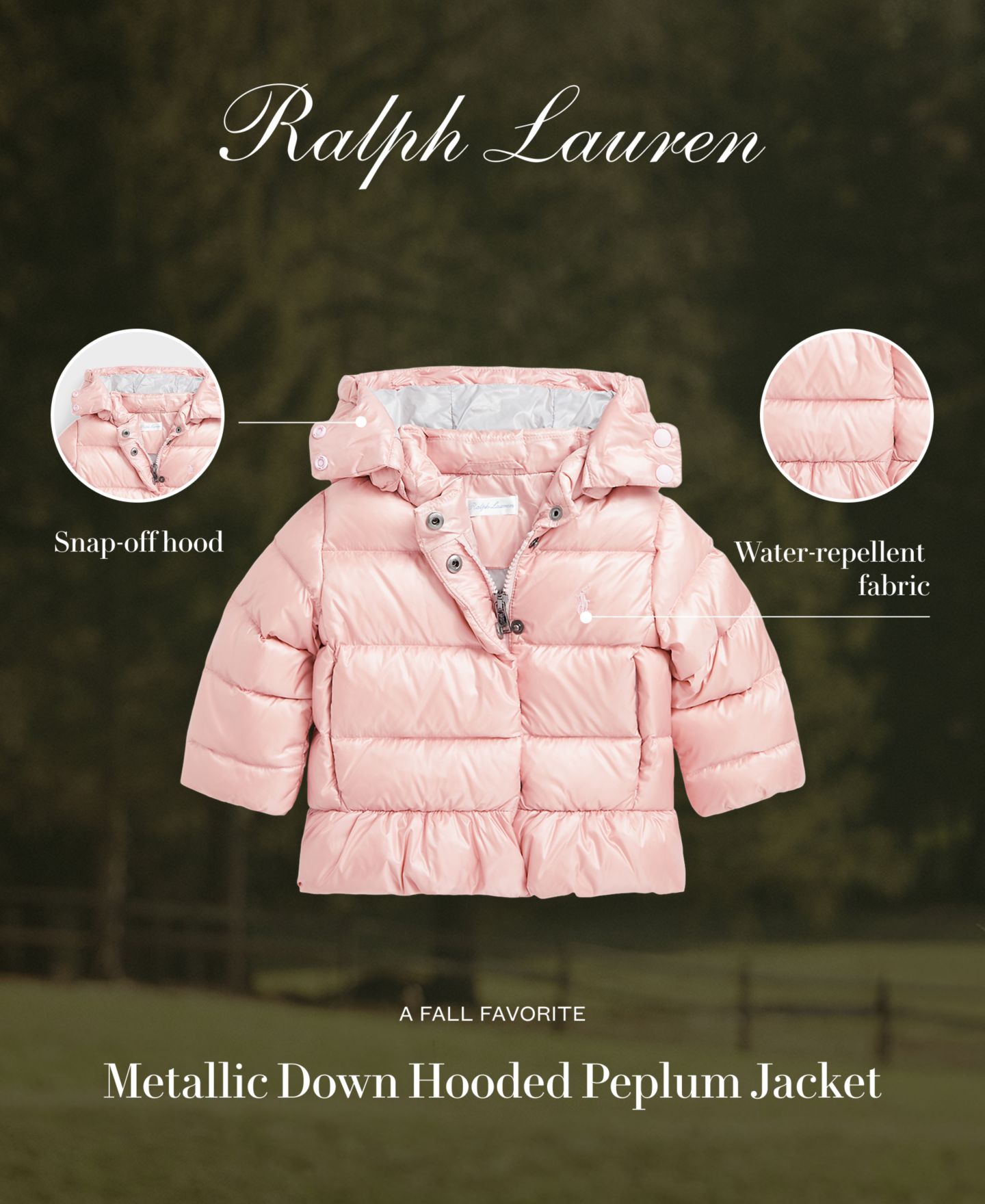 Пальто Polo Ralph Lauren Baby Girls' Metallic Peplum, цвет: Розовый — фото 6