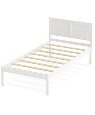 Twin Size Farmhouse Wooden Platform Bed Frame with Tall Headboard