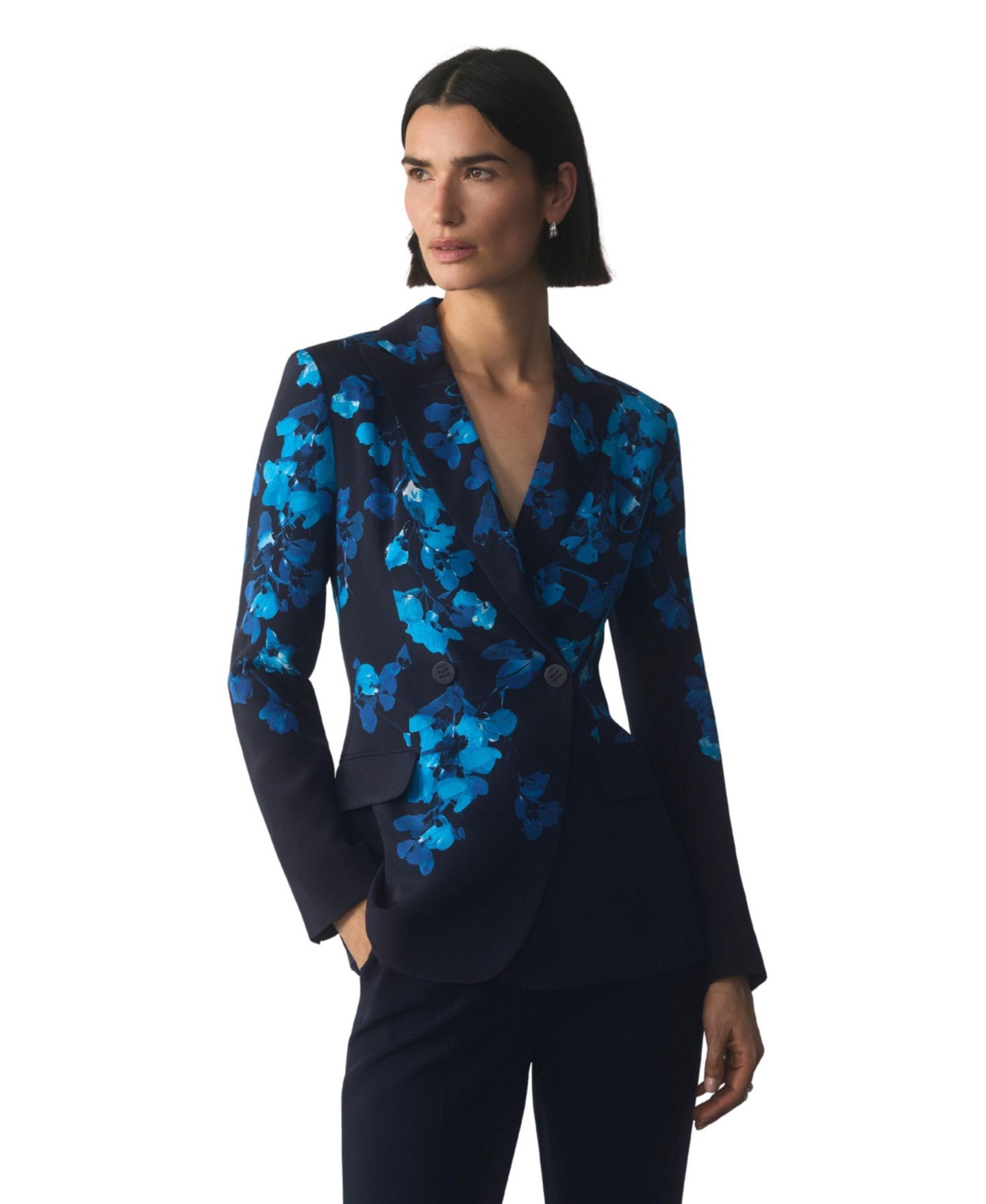 Женский пиджак The Fold Knighton Double-Breasted Floral-Print Silk Blazer, цвет: Тёмно-синий — фото 1