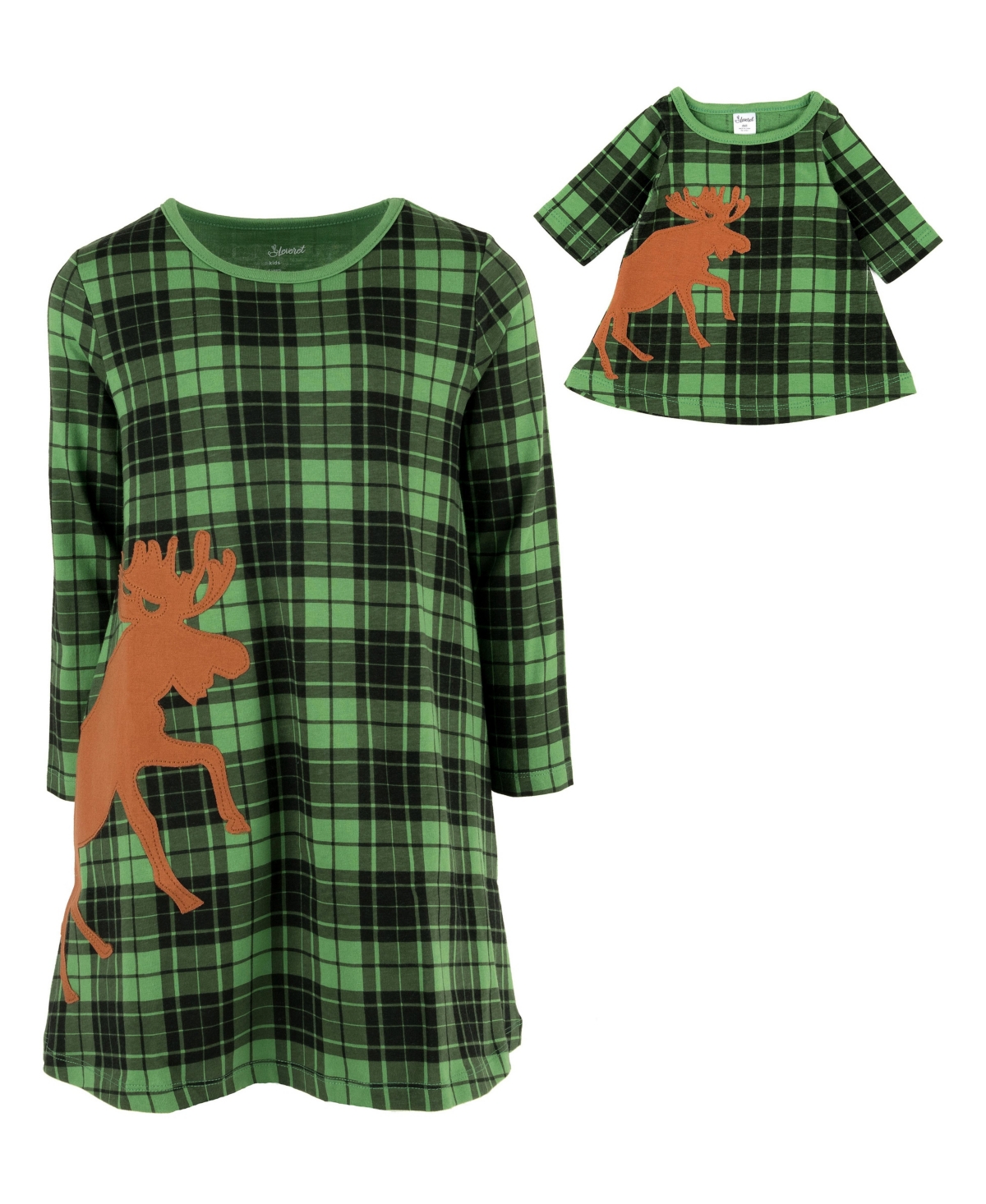 Leveret Toddler Girls' 2T-5T A-Line Long-Sleeve Matching Doll Cotton Dress, 2-Piece Set