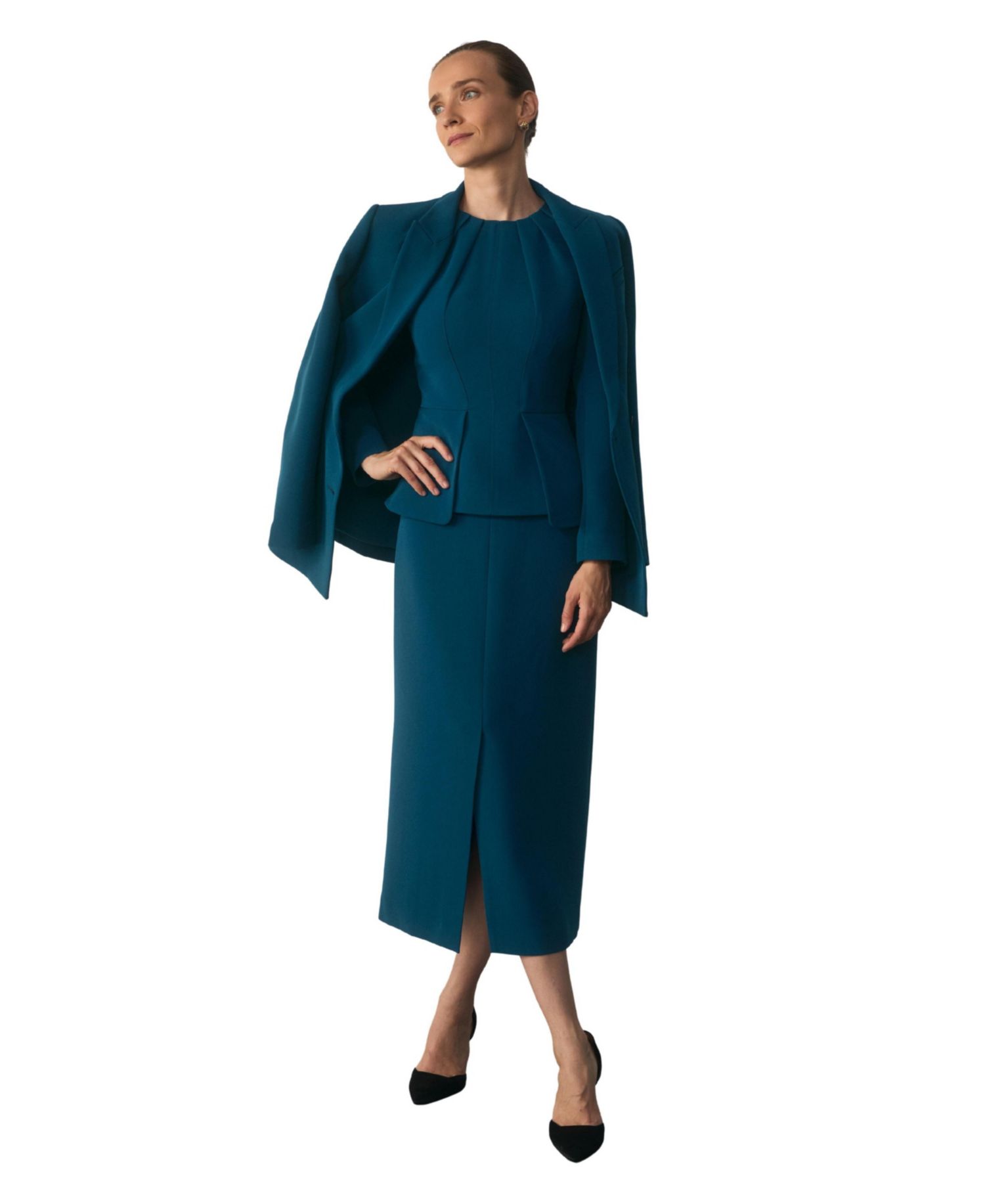 Women's Doppio Elaria Long-Sleeve Midi Peplum-Waist Dress