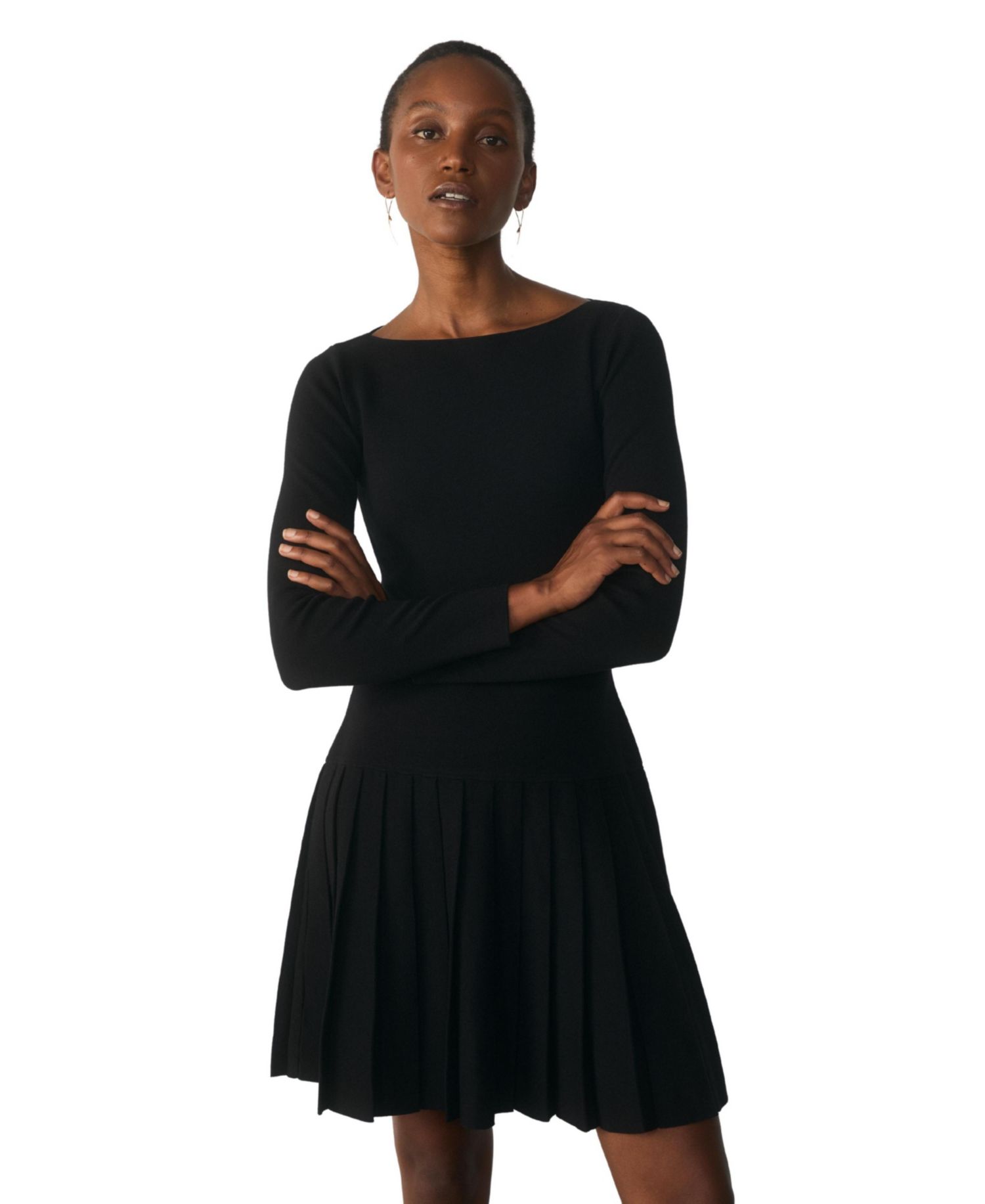 Women's Rothes Long-Sleeve Boat-Neck Mini Dress