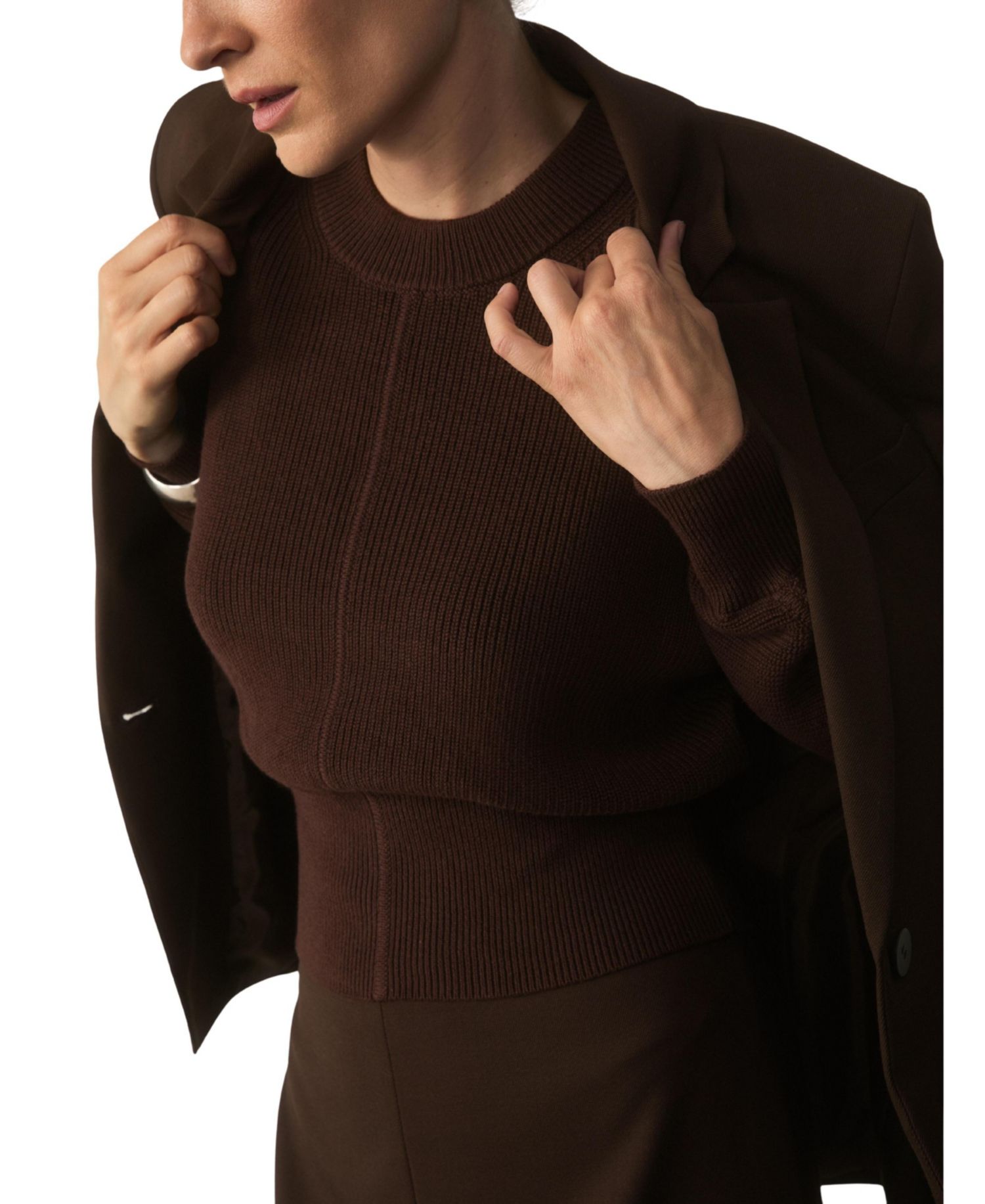 Women's Long-Sleeve Crop Cotton-Silk Blend Sweater