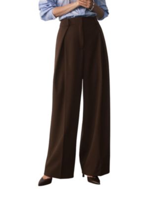 Women's High-Waisted Wide-Leg Pleated Trousers