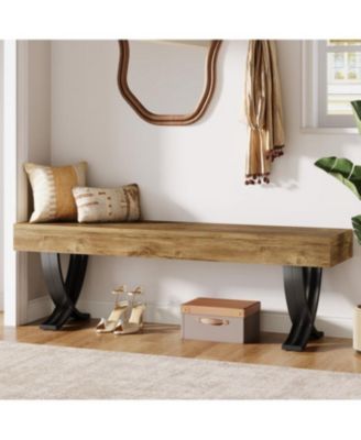  Entryway Shoe Bench, Industrial End of Bed Stool with Metal X-Shaped Legs