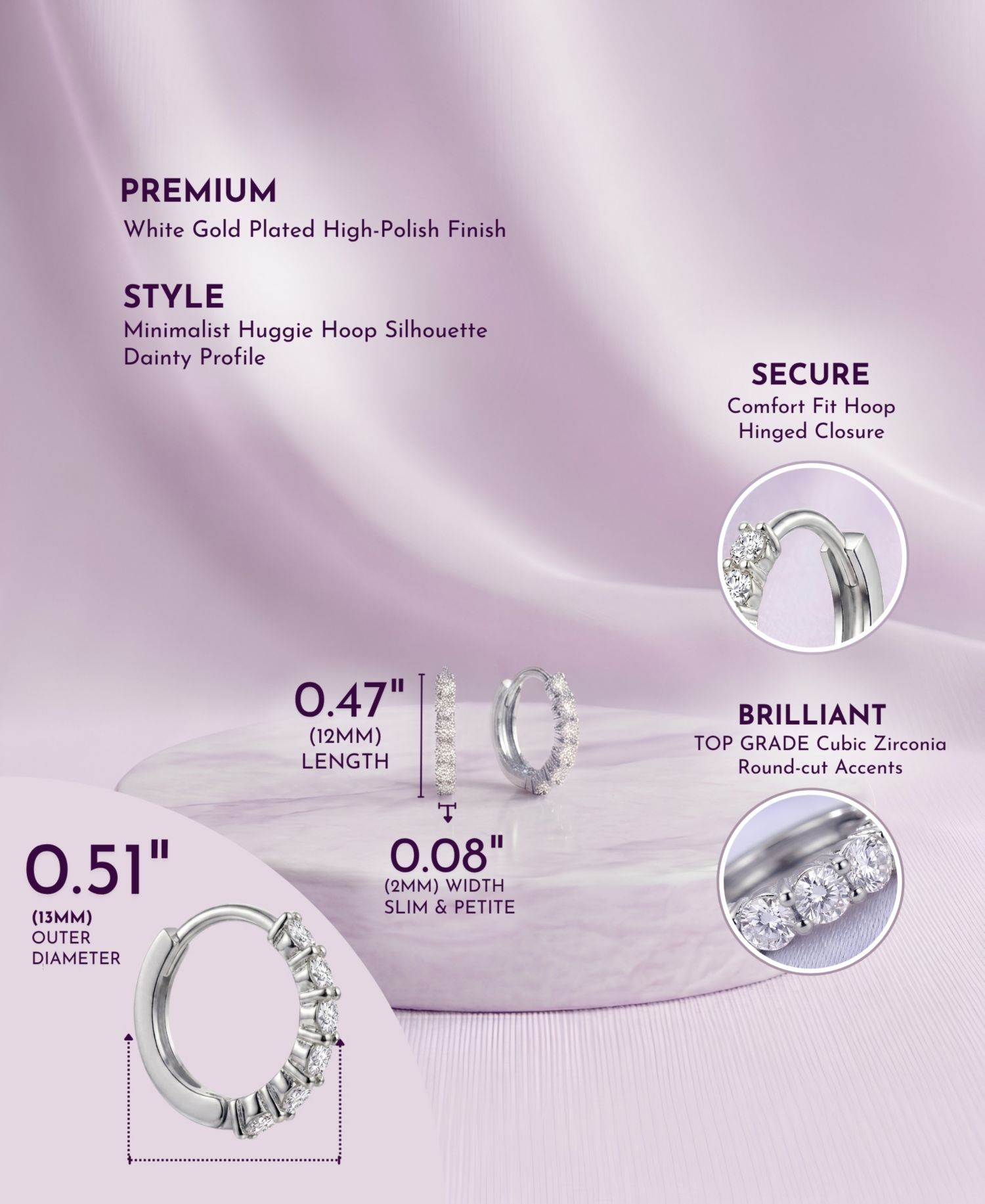 Dainty 12MM Sparkling CZ Extra Mini Huggie Hoop Earrings