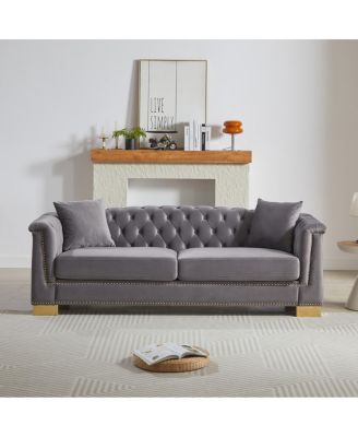 Classic Modern 84" Velvet Chesterfield Sofa with Rolled Arms