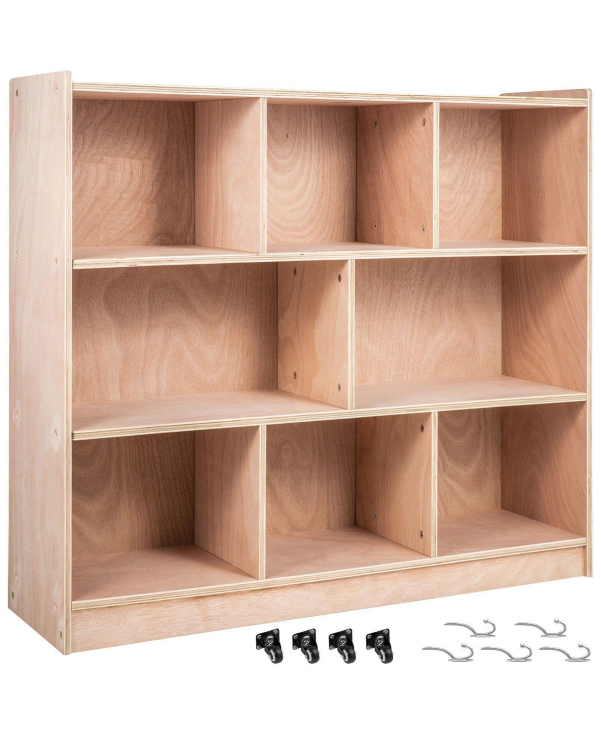 Slickblue Rolling Cubby Storage Cabinet with 8 Cubbies, 3-Shelf Organizer for Preschool and Classroom