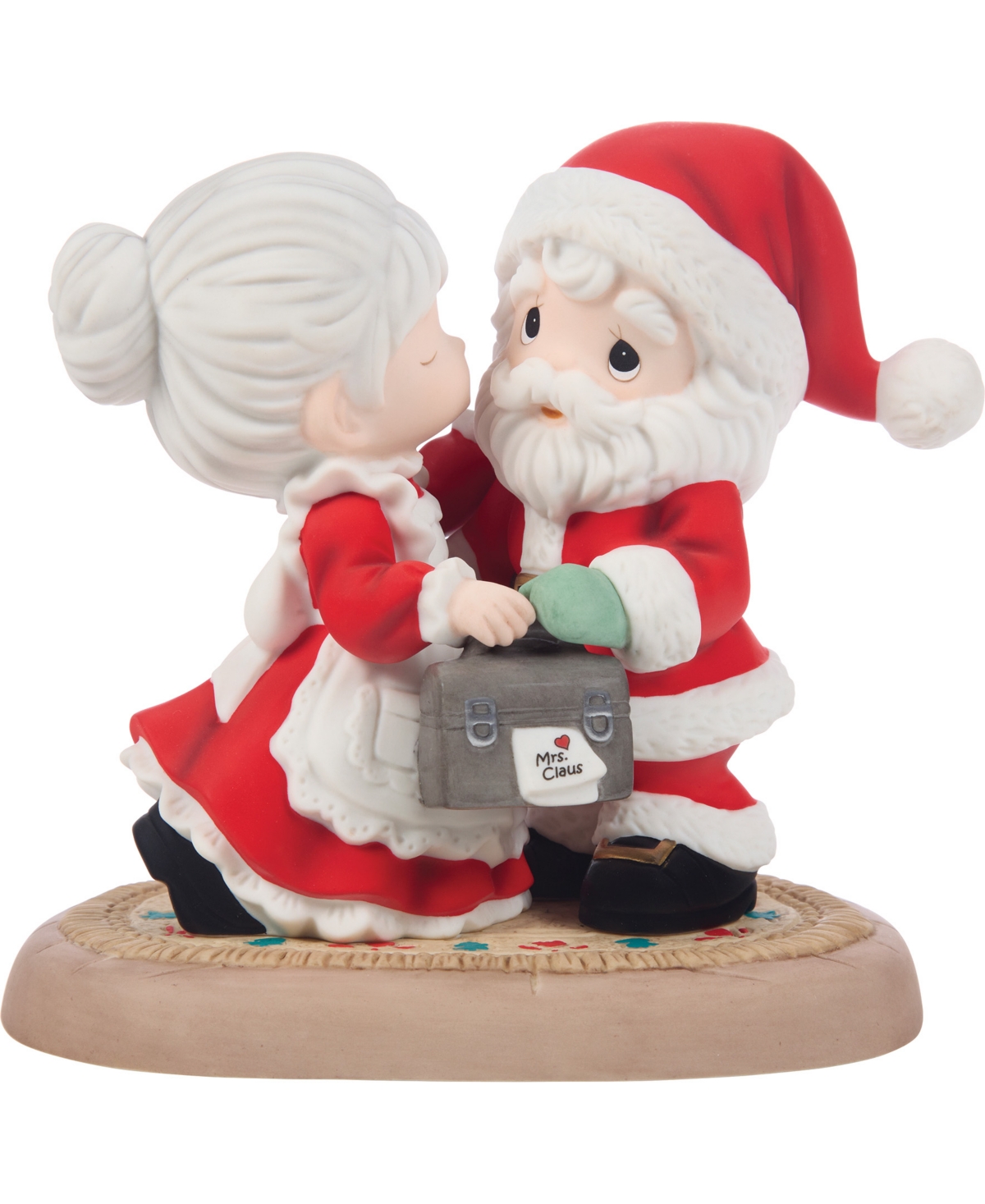 Precious Moments Santa Mrs. Claus Kissing Figurine In Multi