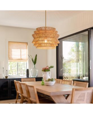 17.3" Hand-Woven Rattan Tiered Pendant Light, Coastal Boho Wicker Chandelier