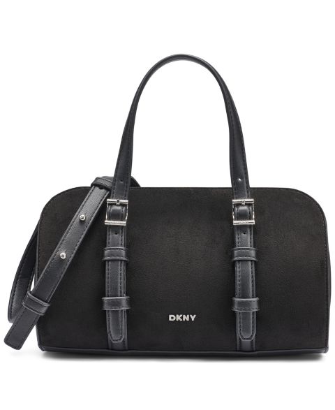 Женская сумка DKNY Cedar Small Suede Crossbody Satchel Handbag, цвет: Чёрный / Серебряный
