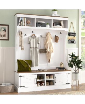 71" Farmhouse Hall Tree with Bench and Shoe Storage
